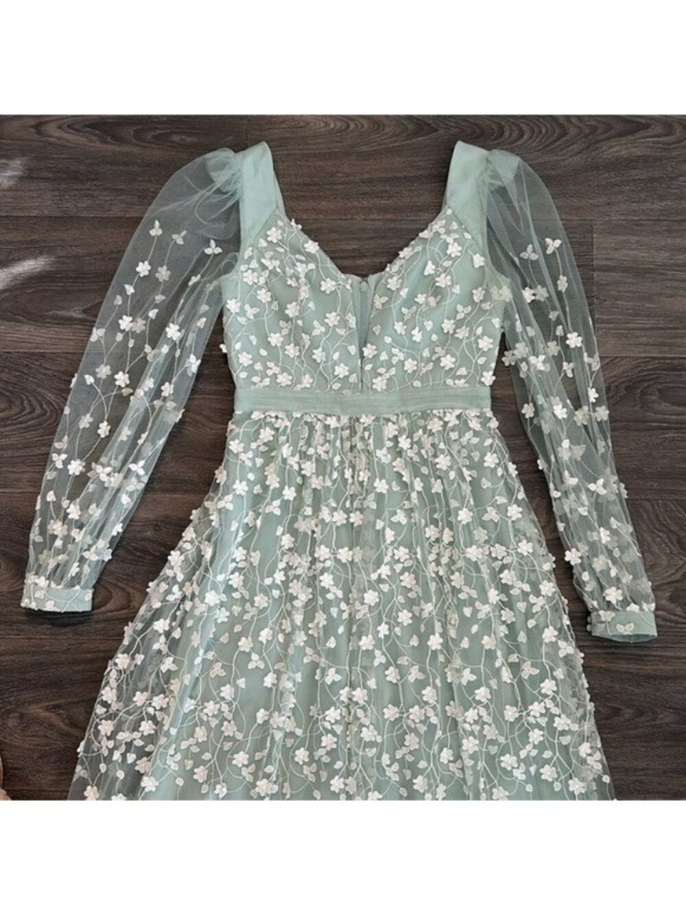 bcbgmaxazria 6 Cheyenne Appliqué Mint Lace Evening Dress Light Green Gown Prom - Picture 16 of 16